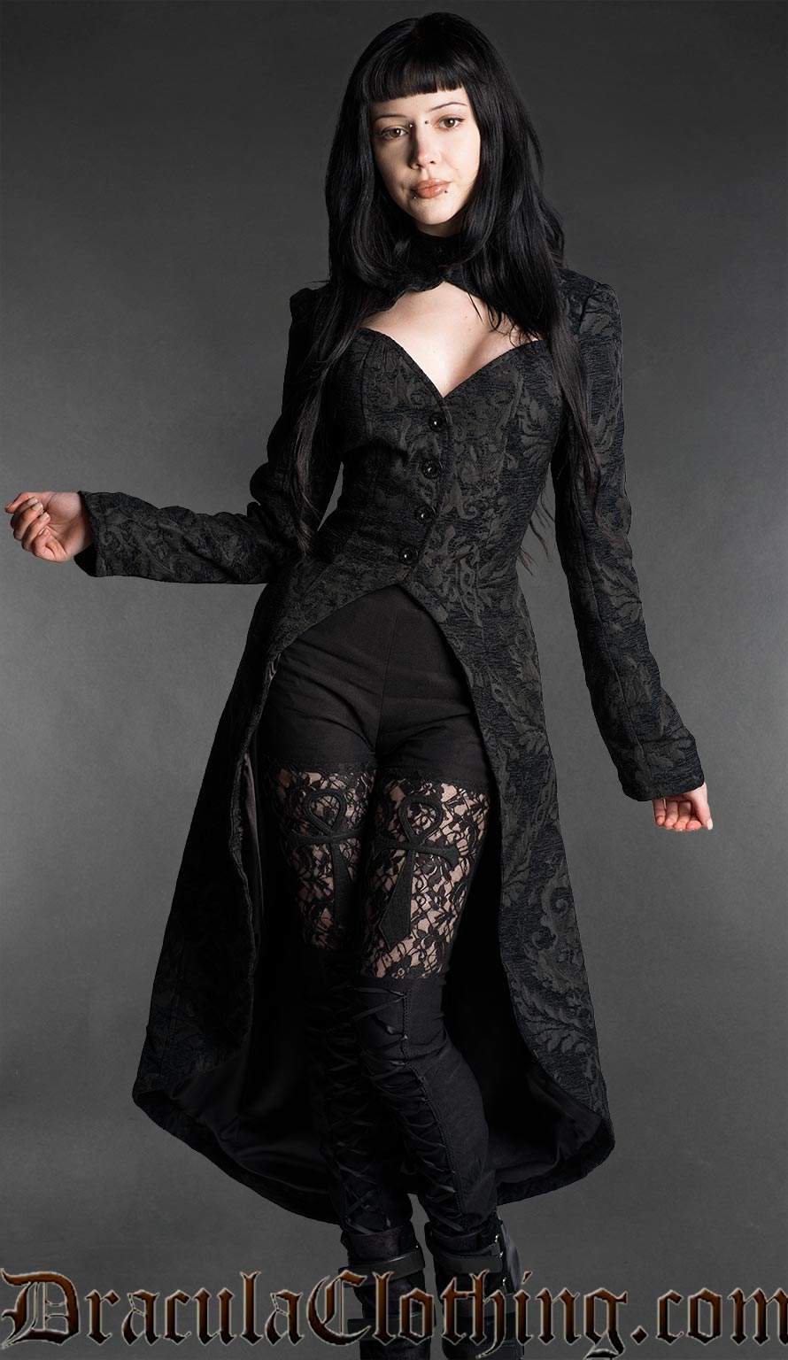 Brocade Tailcoat with Lace Leggings and Shorts Brocade Tailcoat with Lace Leggings and Shorts — Goth Lace Outfits 2027