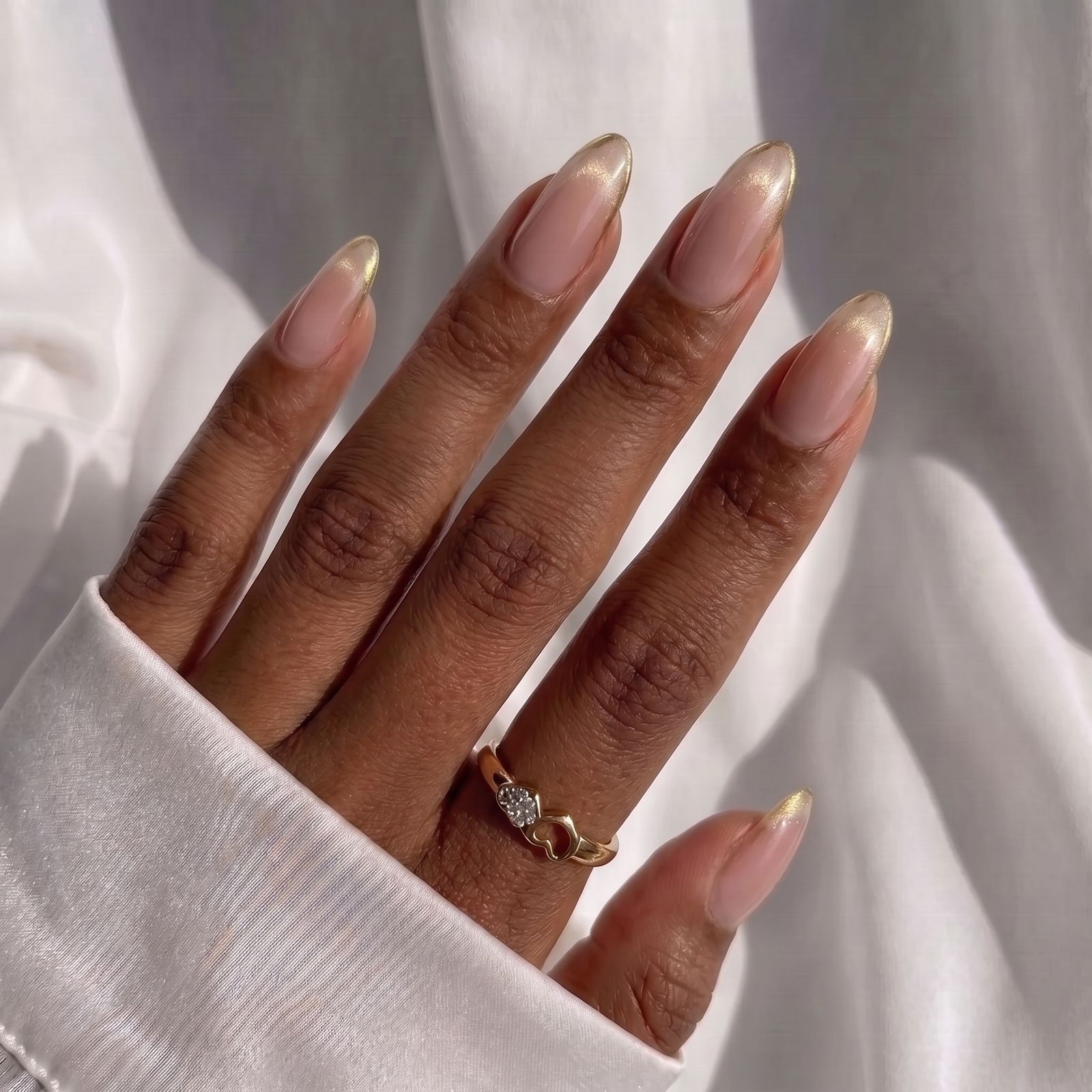Light Brown Reverse French Almonds — Almond Nails 2027 for Chubby Fingers