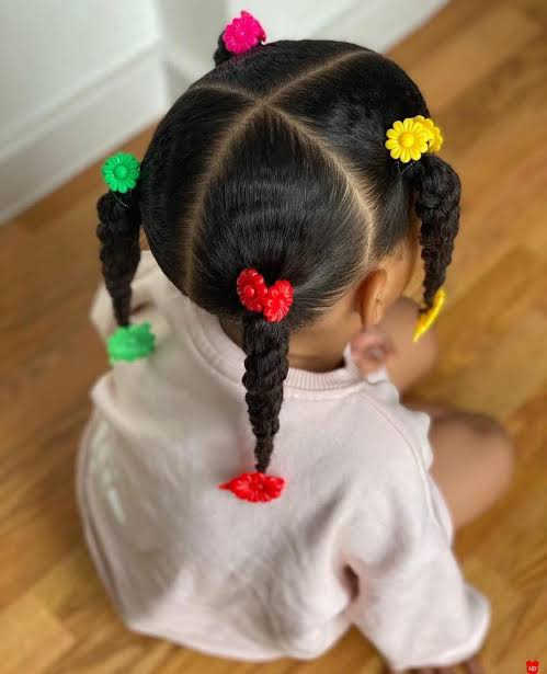 Multiple Braids With Colorful Accessories Multiple Braids With Colorful Accessories — Little Girl Hairstyles 2027