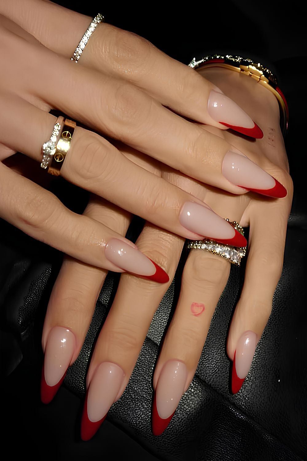 Sharp Red French Stiletto Nails — Red French Tip Nails 2027