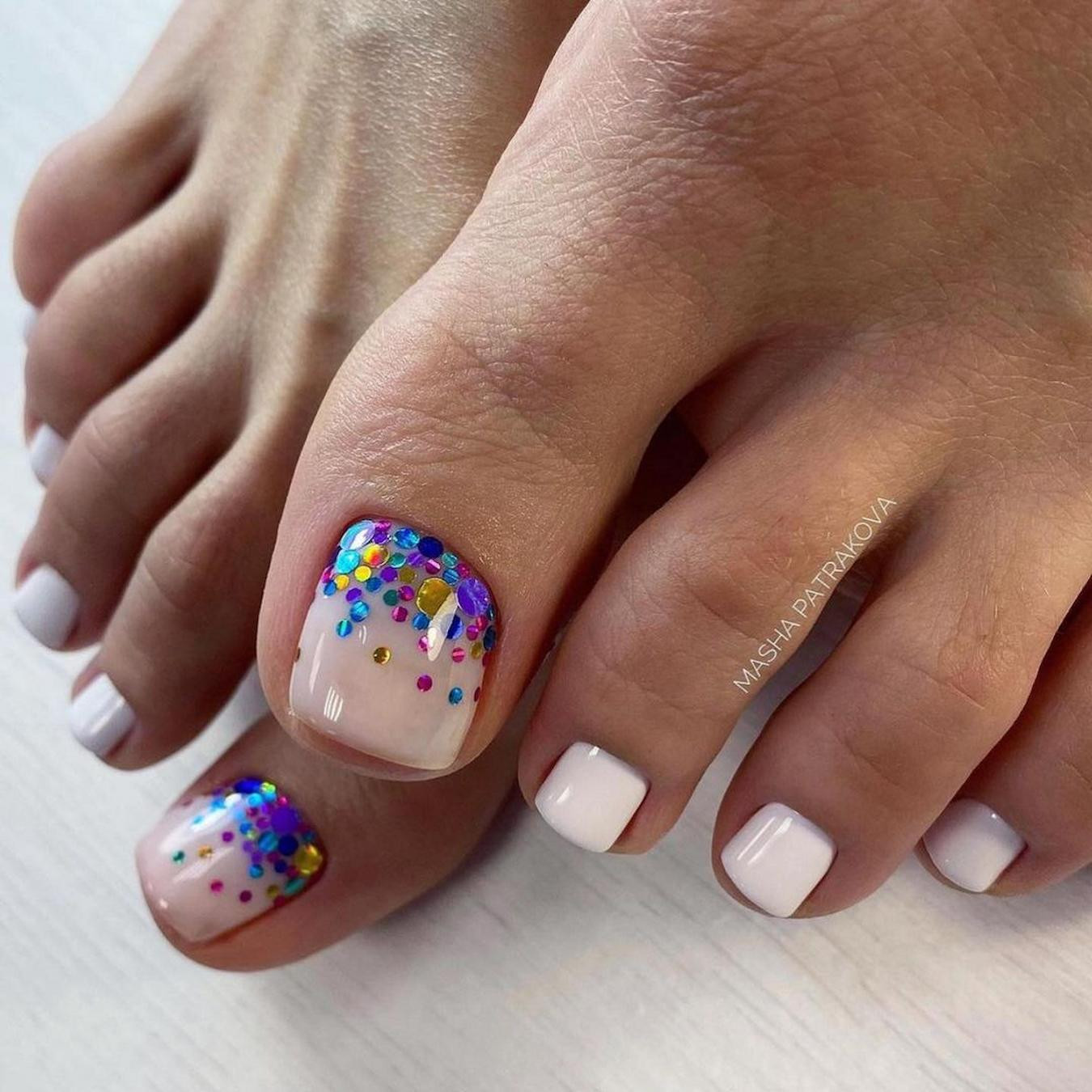Glitter and Foil Confetti Toes — Toe Nails 2027 for Tan Skin