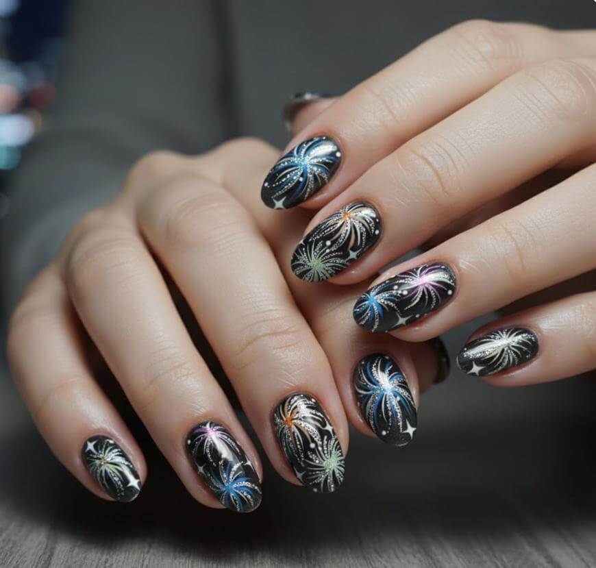 Holographic Firework Nail Art Holographic Firework Nail Art — New Years Eve Nails 2027