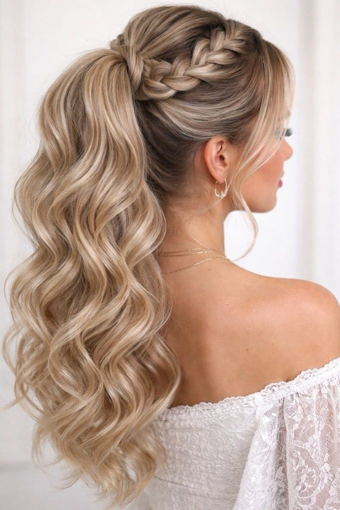 High Ponytail With Braided Crown — Party Hairstyles 2027