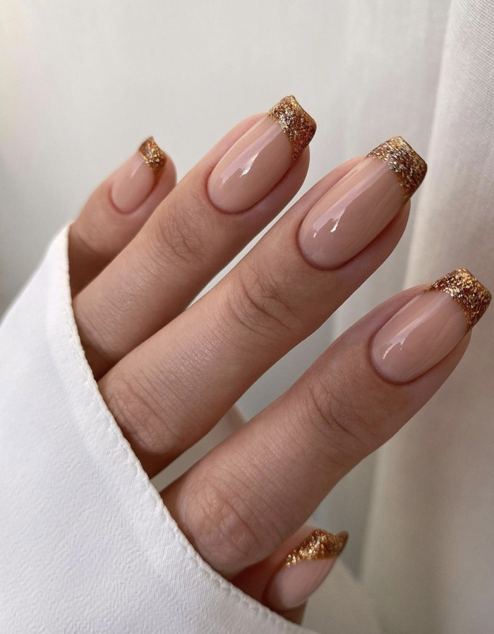 Gold Glitter French Medium Square Gold Glitter French Medium Square — Wedding Guest Nails 2027