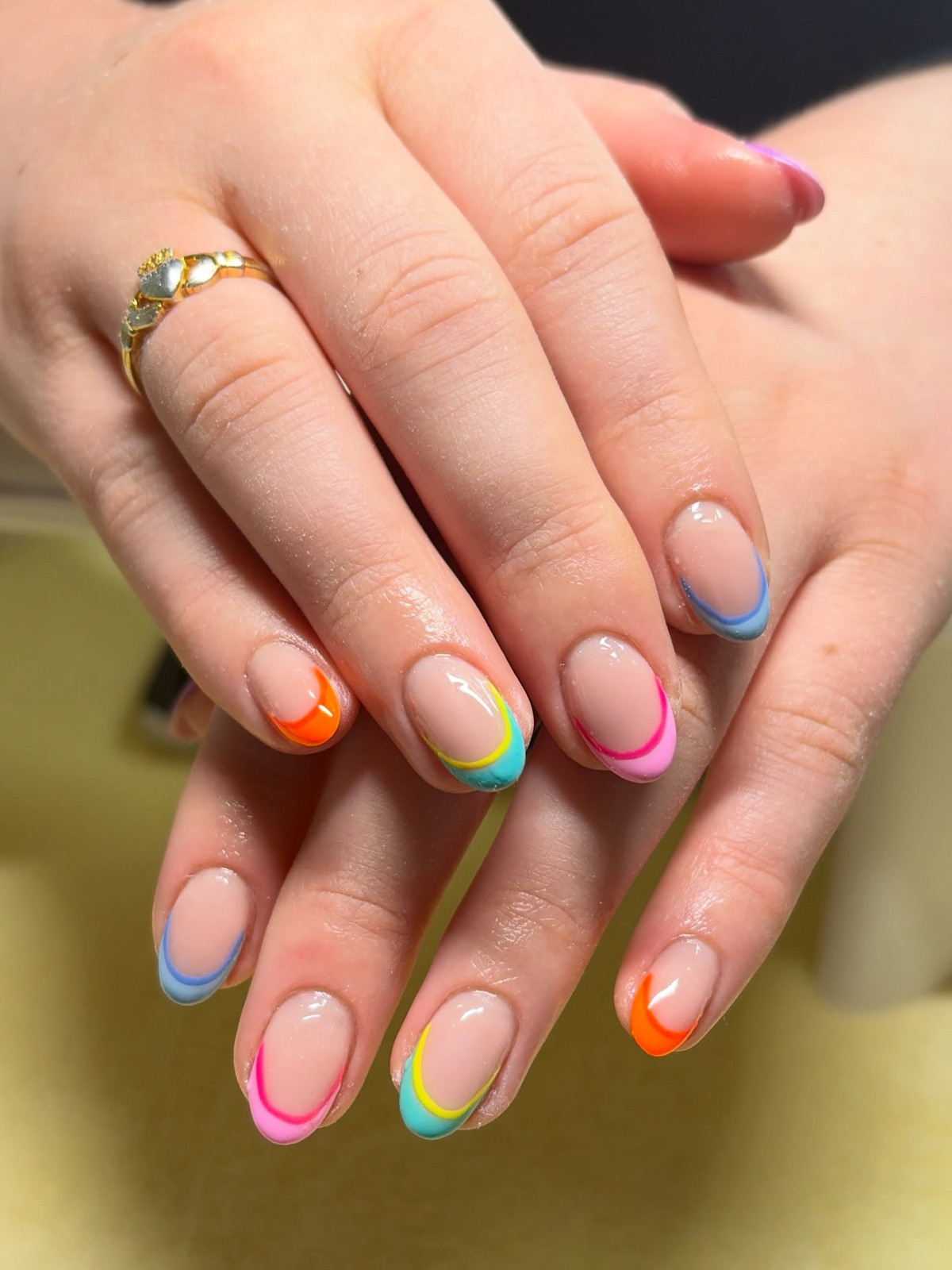 Neon Outline Double French Oval — Short Double French Tip Nails 2027