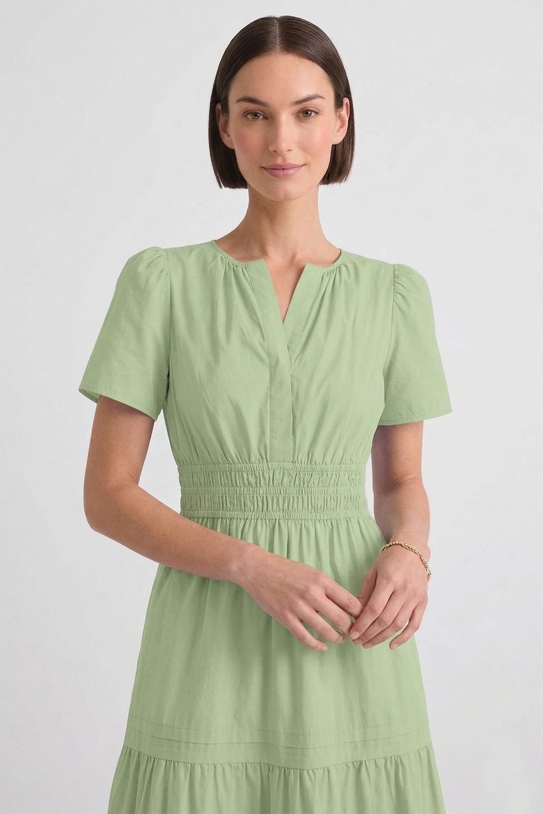 Sage Green Smocked Midi Dress with Puff Sleeves for Garden Party or Cruise Dinner Sage Green Smocked Midi Dress with Puff Sleeves for Garden Party or Cruise Dinner — Cruise Dinner Dress 2027
