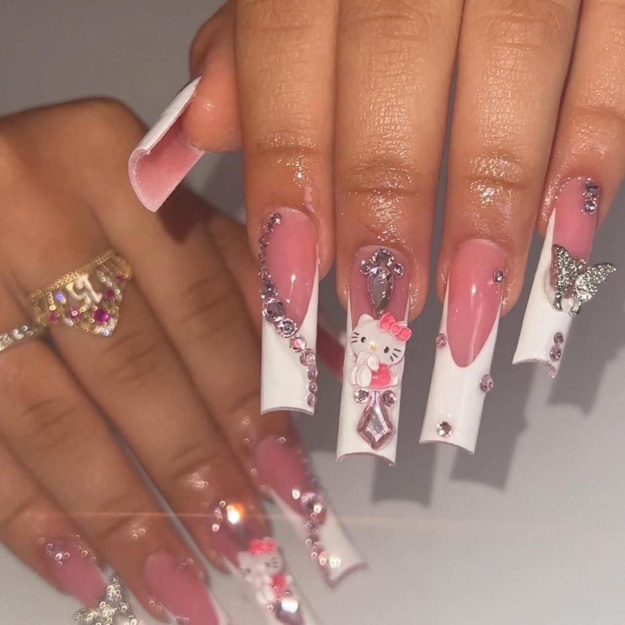 Glossy Glitter Accents Visual Idea Glossy Glitter Accents Visual Idea — French Hello Kitty Nails 2027