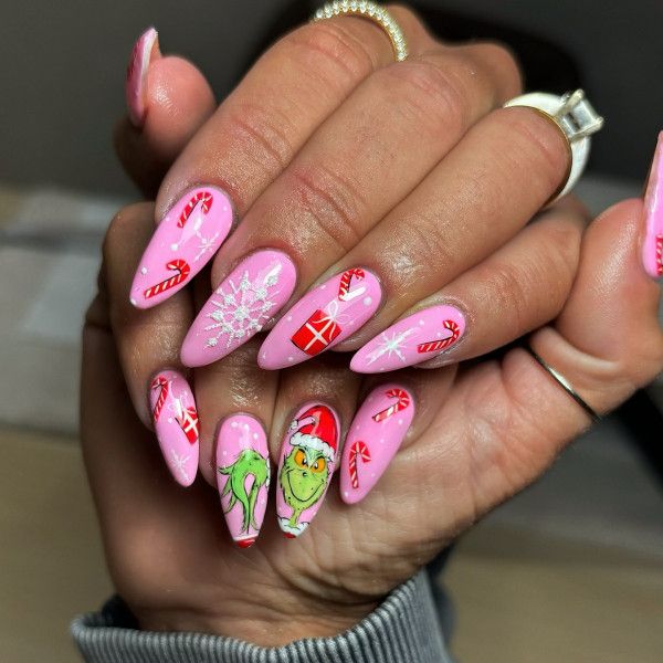 Pink Green Red White Visual Idea Pink Green Red White Visual Idea — Santa Nails 2026