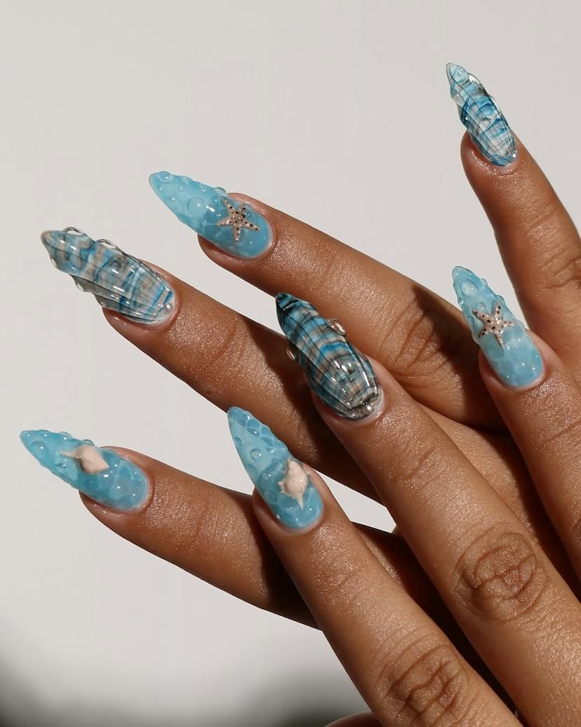 Light Blue Water Droplet Stilettos — Coastal Nails 2027
