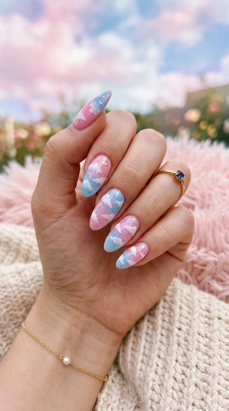 Medium Stiletto Pink Blue Clouds Glitter Medium Stiletto Pink Blue Clouds Glitter — Pink Cloud Nails 2027