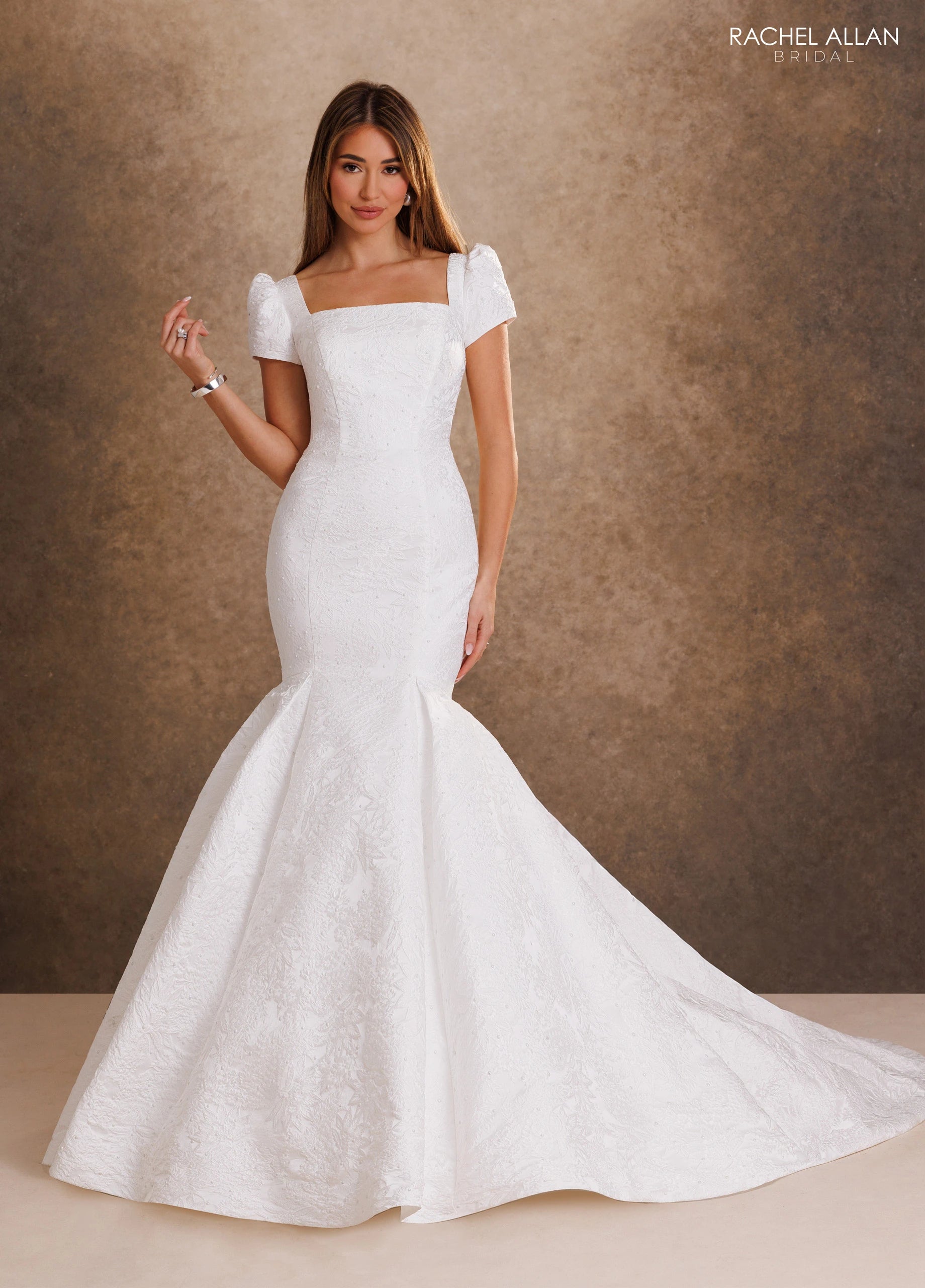 Ivory Mikado Mermaid Wedding Dress with Square Neckline and Puff Sleeves Ivory Mikado Mermaid Wedding Dress with Square Neckline and Puff Sleeves — Square Neck Wedding Dresses 2027