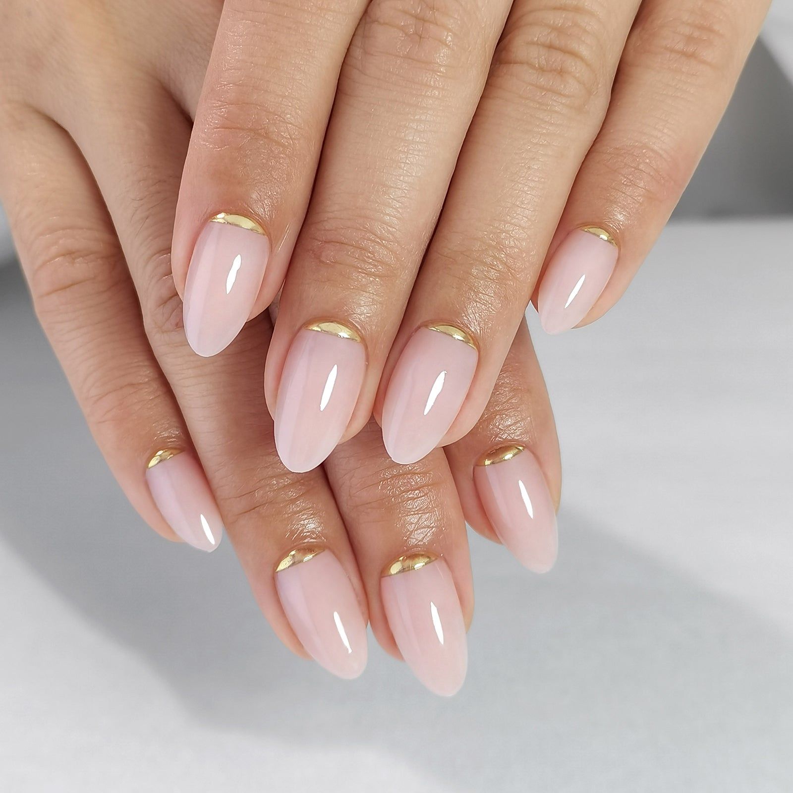 Gold Foil Cuticle Short Almond Nails Gold Foil Cuticle Short Almond Nails — Simple Gymnastics Nails 2027