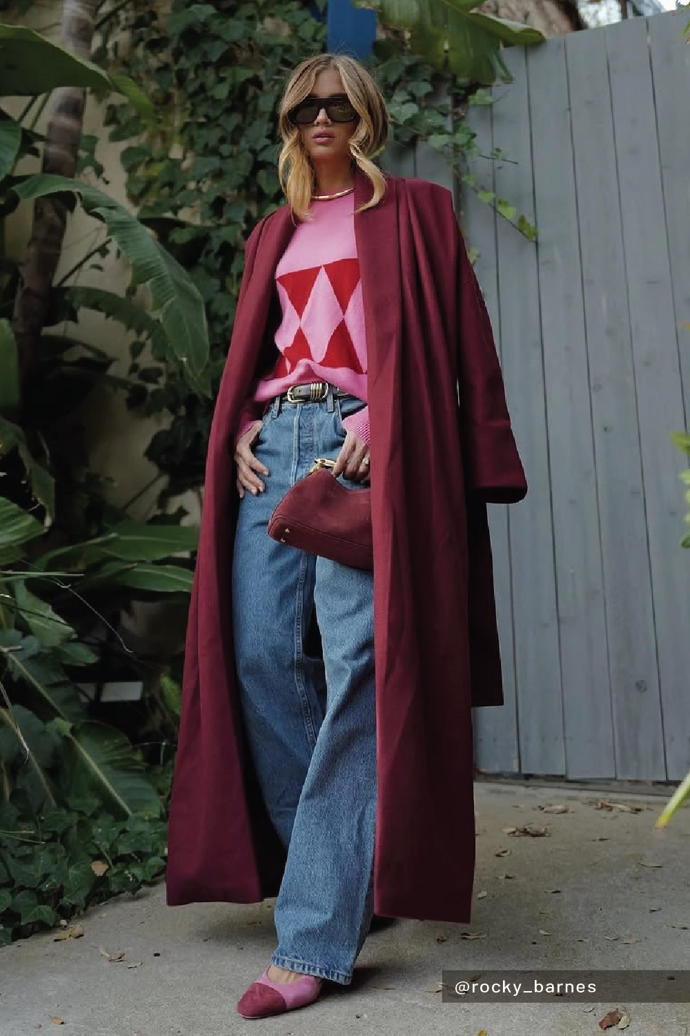 Cozy Pink Sweater Paired with a Chic Maroon Coat for a Casual Valentine's Day — Pink Valentines Outfits 2027