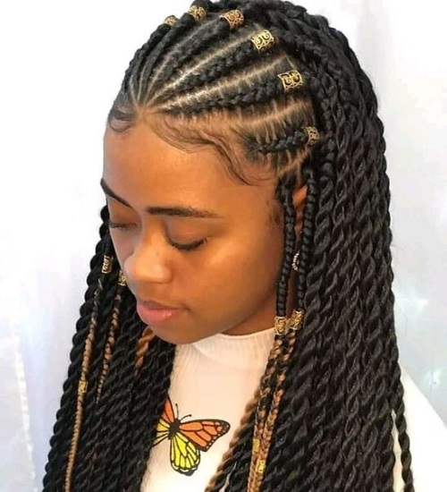 Mid-Back Tribal Braids With Beads and Cuffs — Tribal Braids 2027