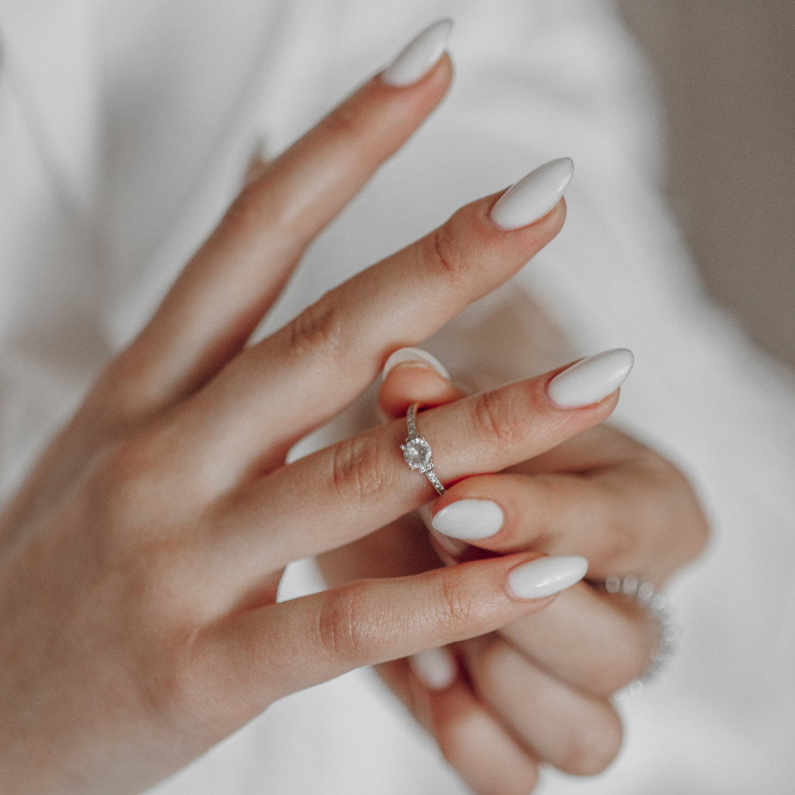 Opaque Glossy White Medium Almond Opaque Glossy White Medium Almond — Simple Wedding Nails 2027