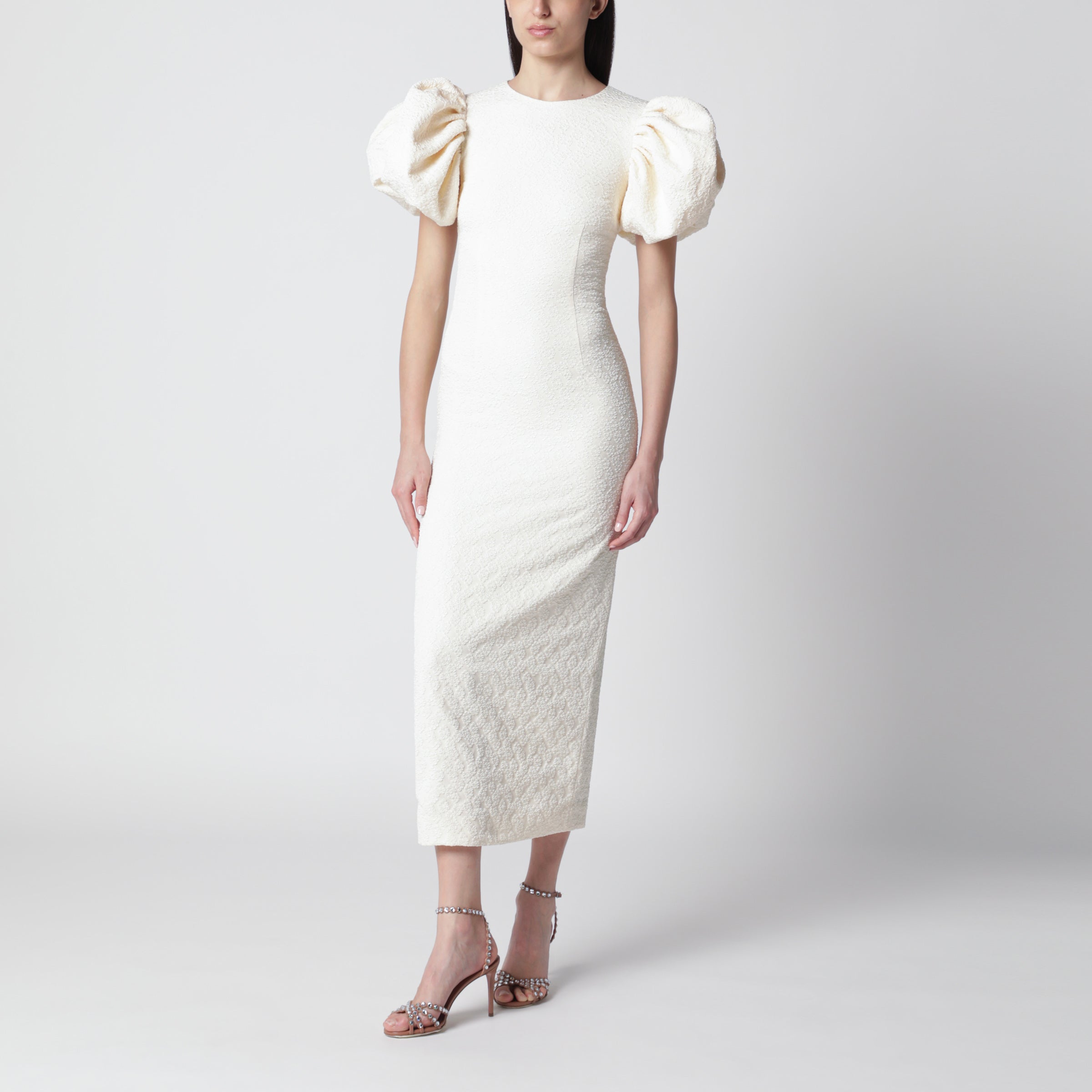 Sophisticated Jacquard Puff Sleeve Dress for Formal Occasions Sophisticated Jacquard Puff Sleeve Dress for Formal Occasions — Puff Sleeve Dress Outfits 2027