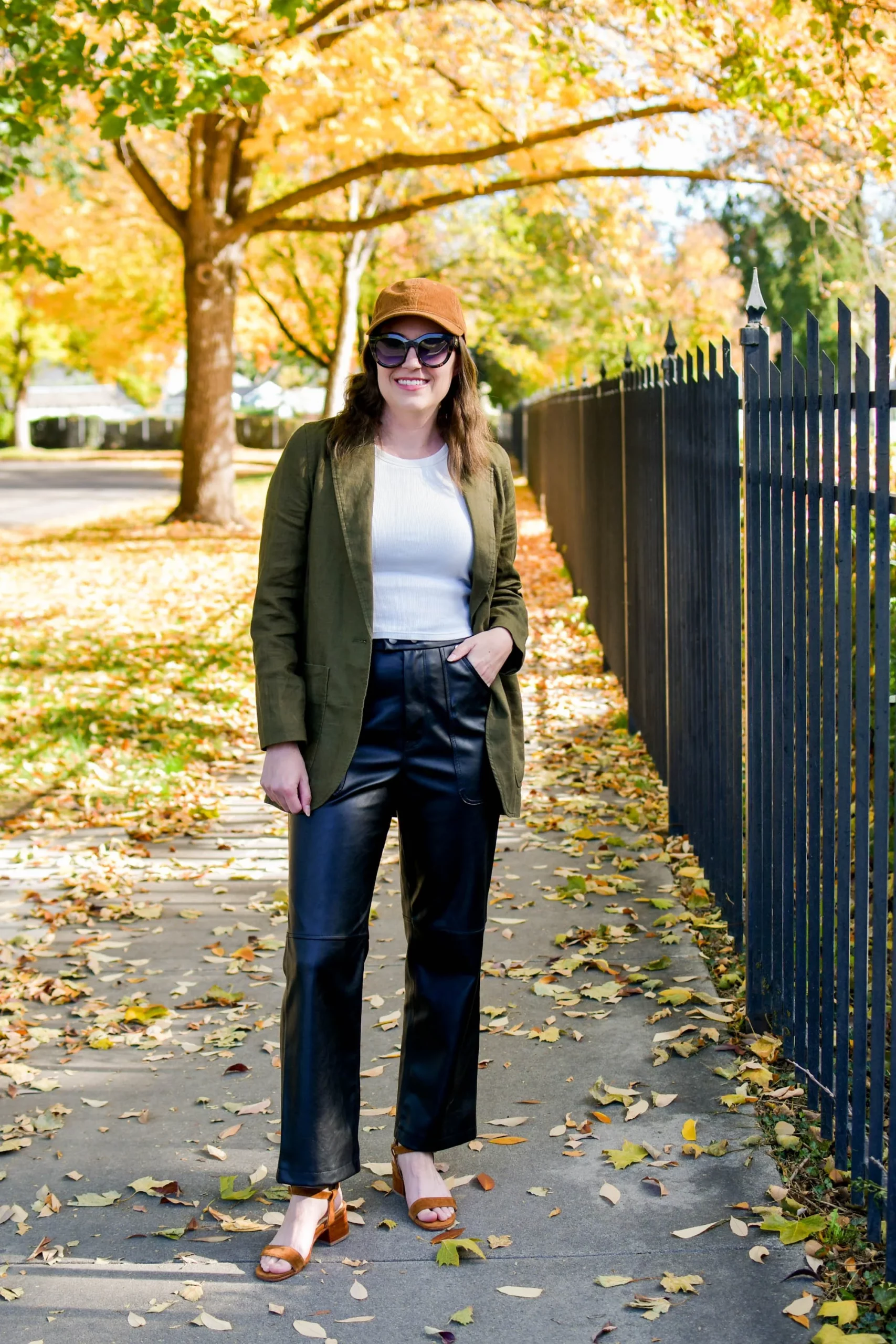 Autumn Athleisure: Black Faux Leather Pants with Olive Blazer Autumn Athleisure: Black Faux Leather Pants with Olive Blazer — Leather Pants Outfits 2027