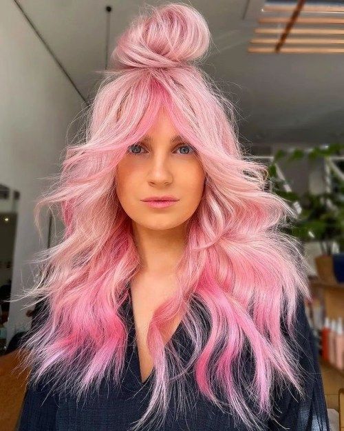 Bright Pink Waves With Half-Up Top Knot — Pink Hair 2027