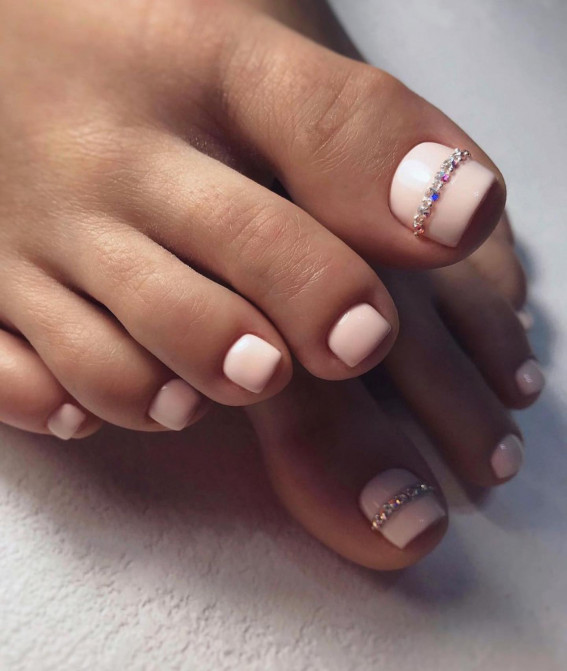 Pale Pink Toes with Cuticle Jewels — Wedding Toe Nails 2027