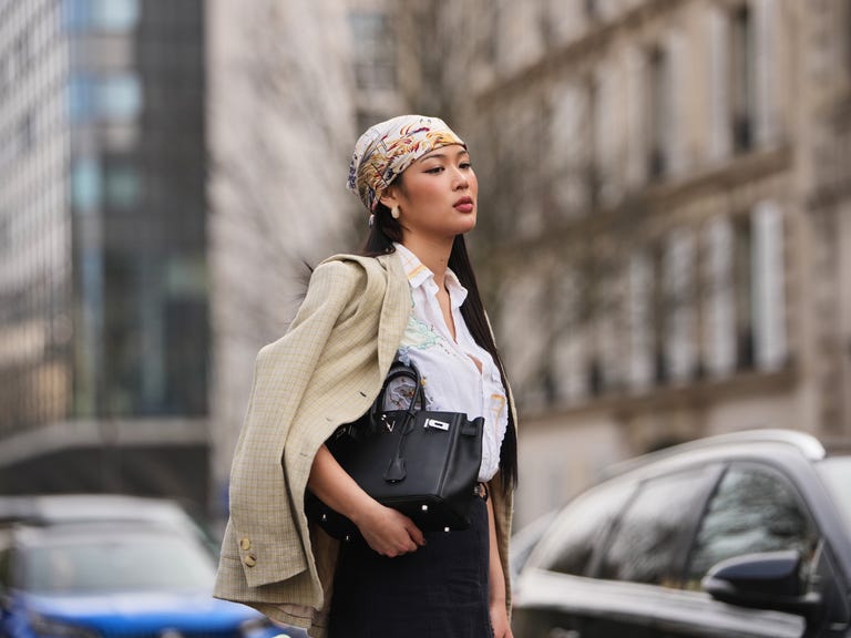 Plaid Blazer with Silk Scarf Headwrap for a Chic Spring Break Plaid Blazer with Silk Scarf Headwrap for a Chic Spring Break — Spring Break Outfits 2027