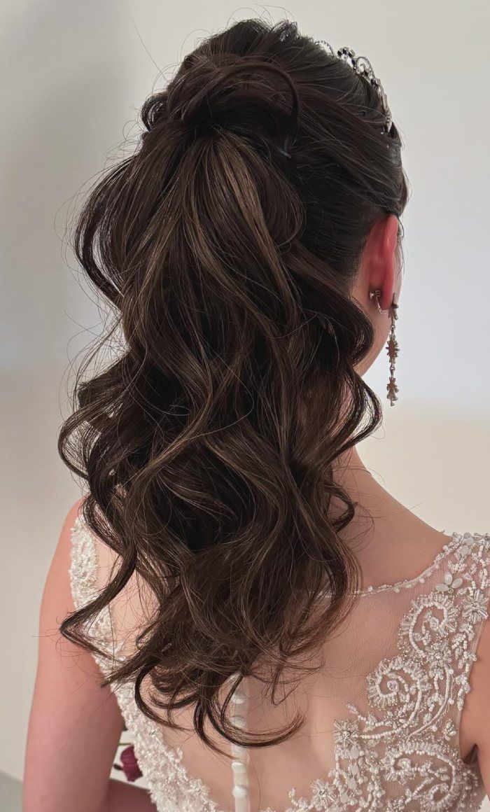 High Ponytail Wavy Texture Tiara — Bride Hairstyles 2027