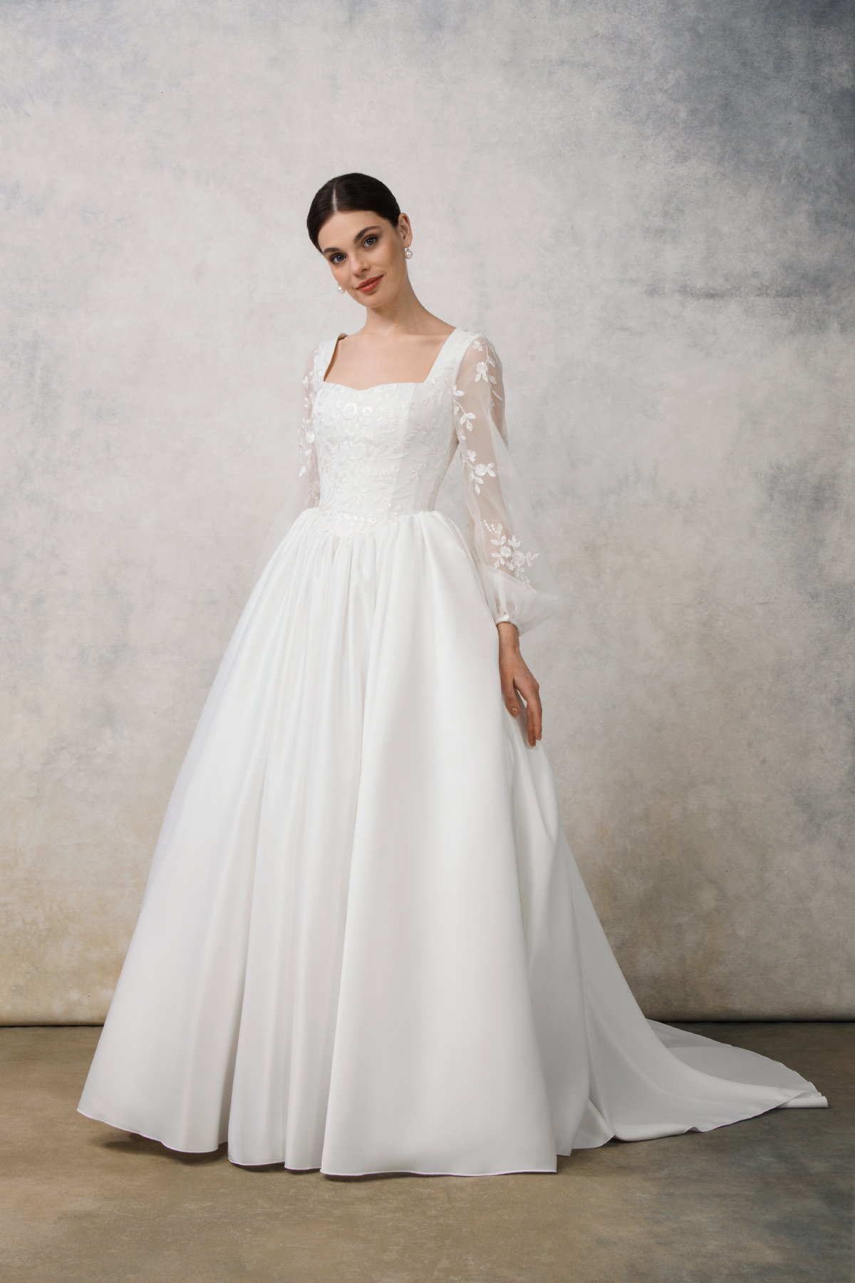 Embroidered Sheer Sleeves: Ballgown with Square Neckline — Wedding Dress Trends 2027