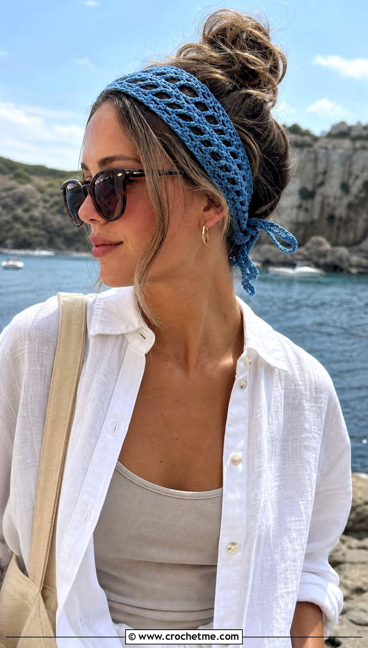 Beach Vibes: Crochet Headband with Linen Shirt and Sunglasses — Headband Outfits 2027
