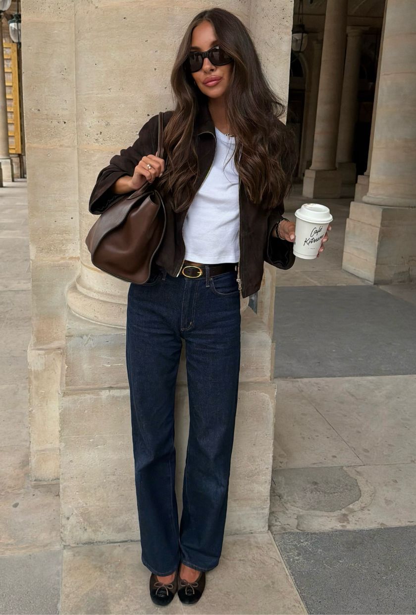 Casual Suede Jacket Look with a Classic Buckle Belt Casual Suede Jacket Look with a Classic Buckle Belt — Statement Belt Outfits 2027