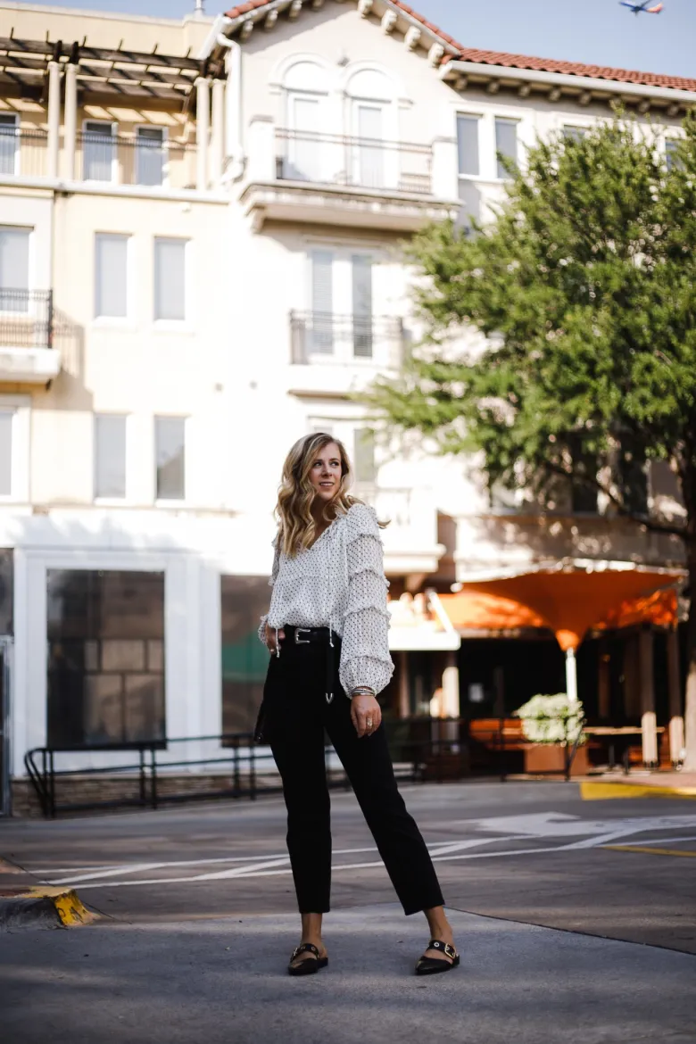 Polished Daywear: Patterned Blouse and Wide-Leg Trousers — Dallas Outfits 2027