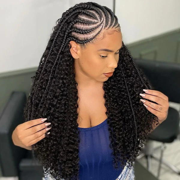 Braided Pattern with Blonde Highlights Braided Pattern with Blonde Highlights — Braids 2027 with Curly Ends