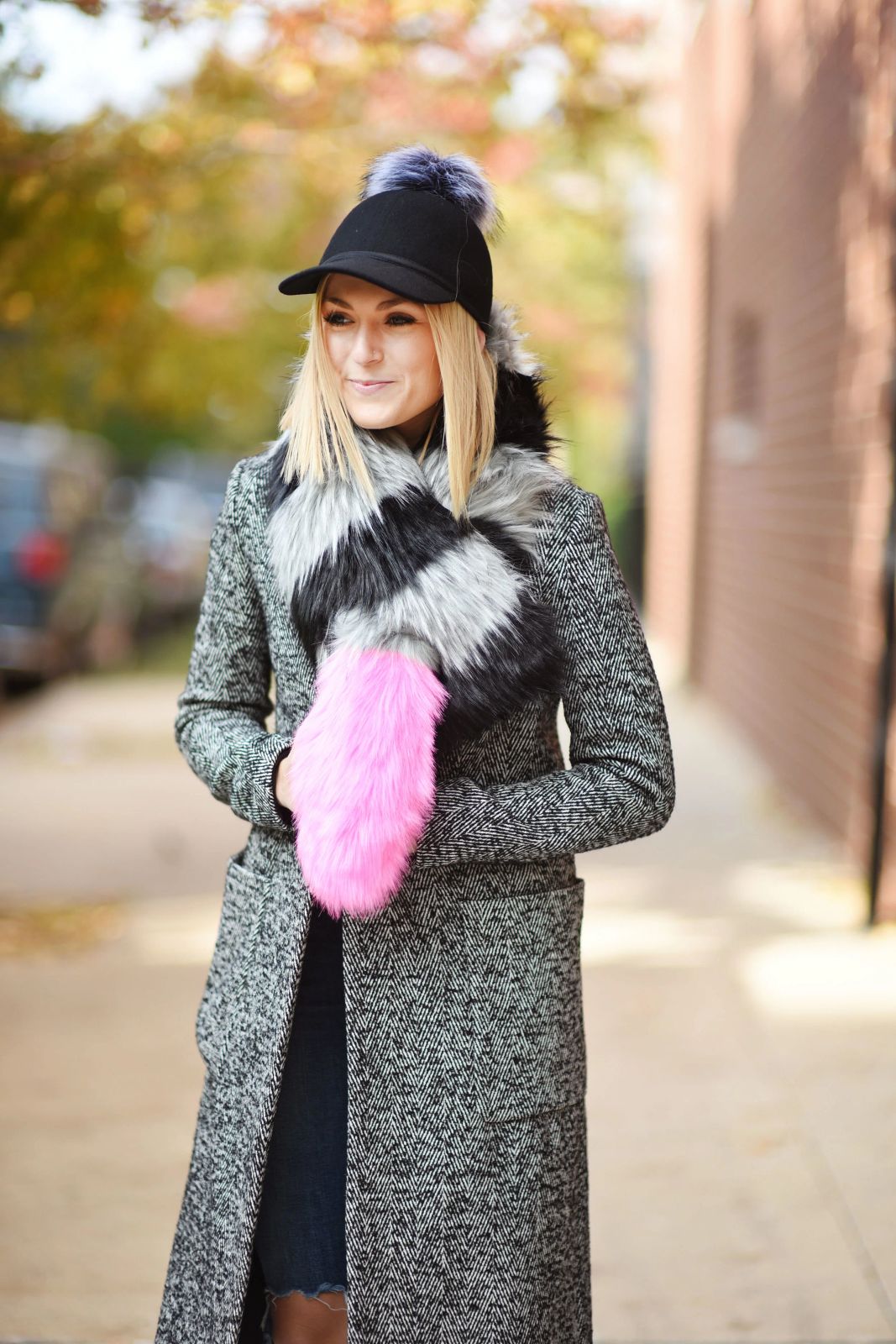 Playful Winter Style with a Pink Faux Fur Scarf and Pom-Pom Hat Playful Winter Style with a Pink Faux Fur Scarf and Pom-Pom Hat — Winter Accessories Outfits 2027