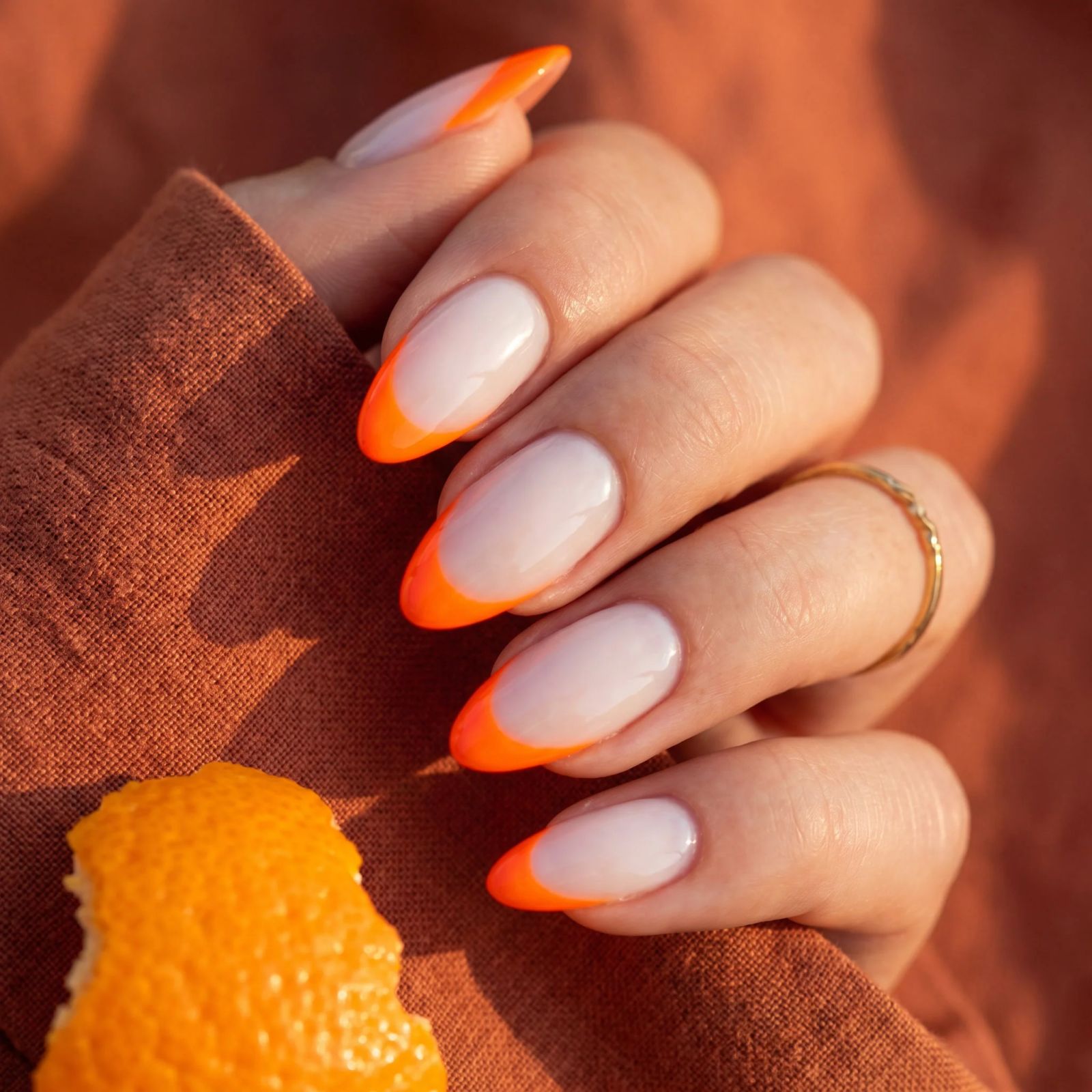 Neon Orange French Tips Medium Almond — Coral French Tip Nails 2027