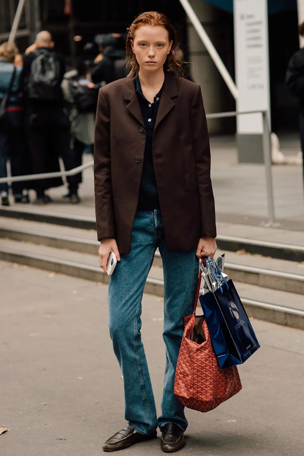 Brown Blazer and Navy Polo with Blue Bootcut Jeans Brown Blazer and Navy Polo with Blue Bootcut Jeans — Blue Bootcut Jeans Outfits 2027