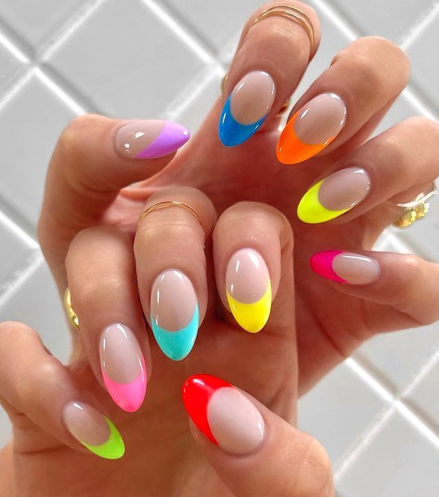 Glossy Neon Color Blocked Oval Tips Glossy Neon Color Blocked Oval Tips — Neon Acrylic Nails 2027