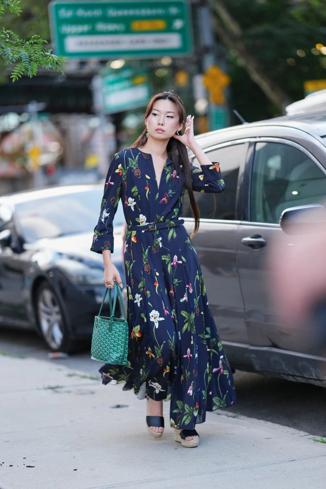 Platform Espadrilles with a Navy Floral Print Maxi Dress — Vacation Espadrilles Outfits 2027