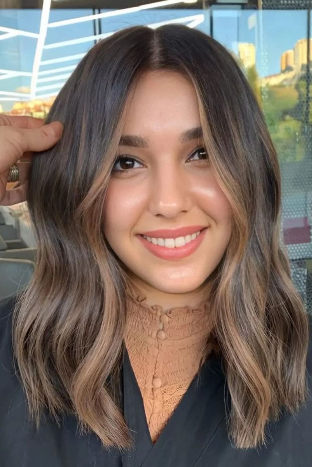 Dark Brown With Blonde Balayage Visual Idea Dark Brown With Blonde Balayage Visual Idea — Winter Haircuts 2027 for Round Faces