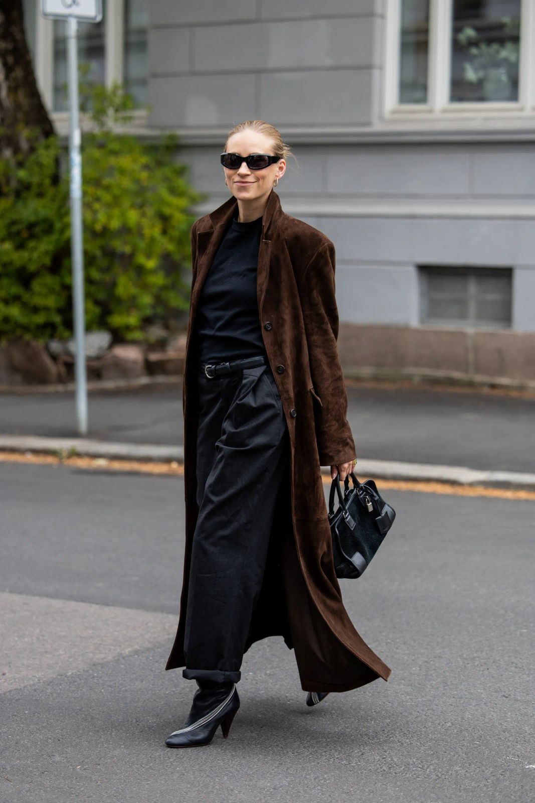 Brown Suede Coat with Grey Trousers for a Textured Casual Look Brown Suede Coat with Grey Trousers for a Textured Casual Look — Brown Coat Outfits 2027