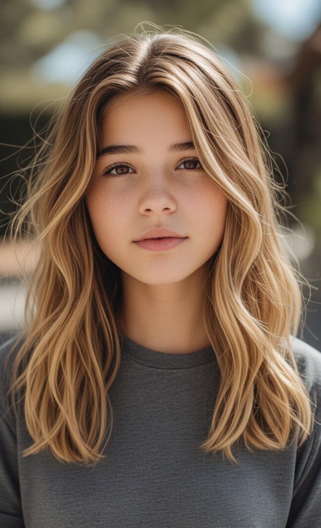 Sandy Beige Balayage Mid-Length — Haircuts 2027 for Teenage Girls