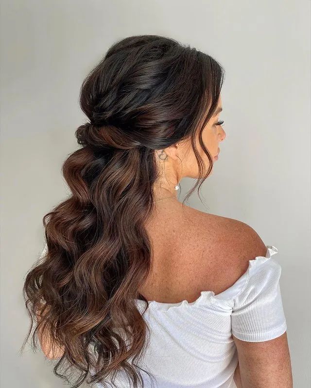 Dark Brown Half-Up With Voluminous Waves — Down Mother of the Bride Hairstyles 2027