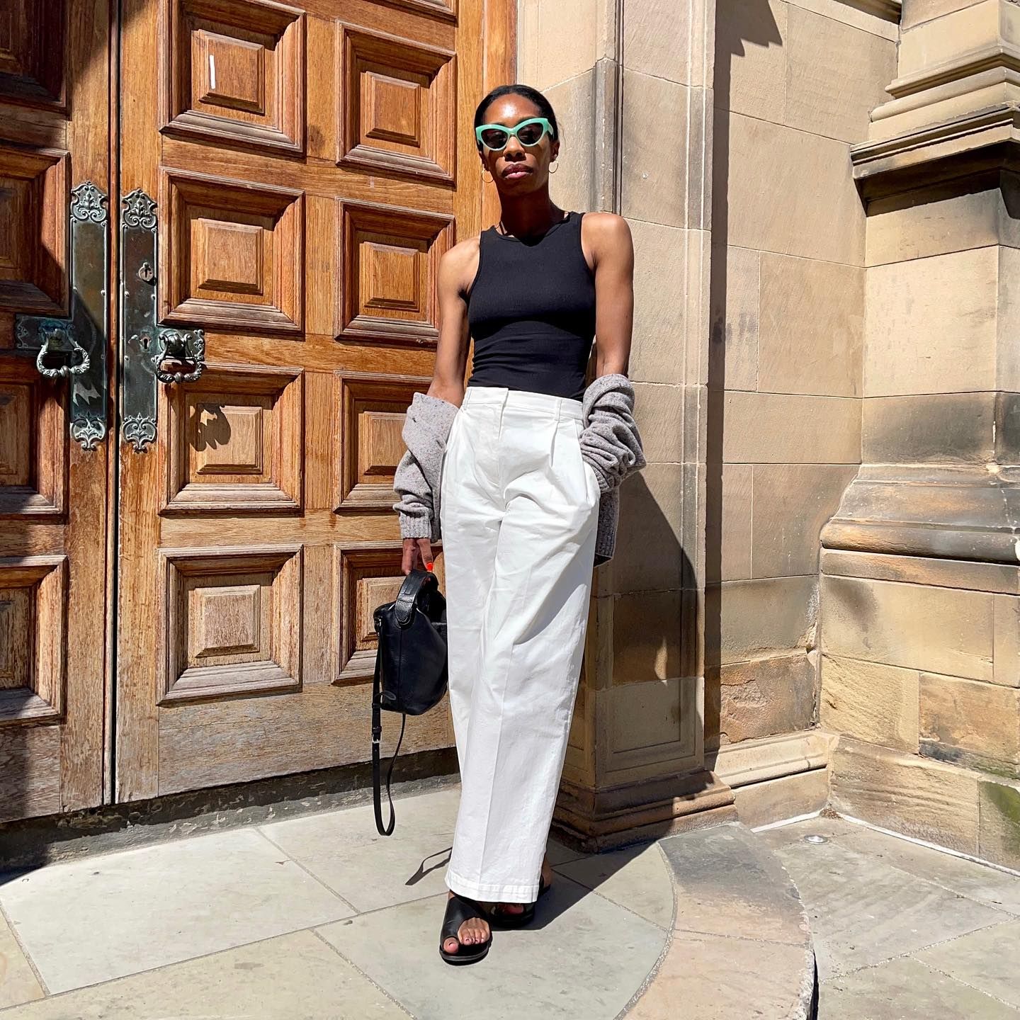 Wide-Leg Trousers with a Tank Top and Draped Cardigan — Casual Outfits 2027 for Skinny Girls