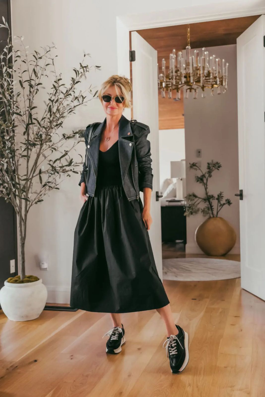 Leather Jacket Elevates a Casual Midi Dress — Casual Outfits 2027 for Skinny Girls
