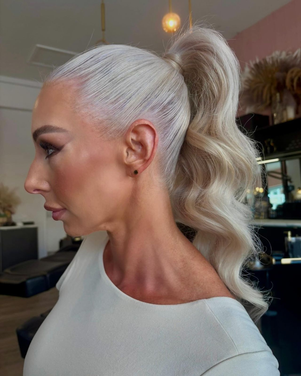 The Voluminous Ash Blonde Curly Ponytail The Voluminous Ash Blonde Curly Ponytail — Ponytail Hairstyles 2027 for School