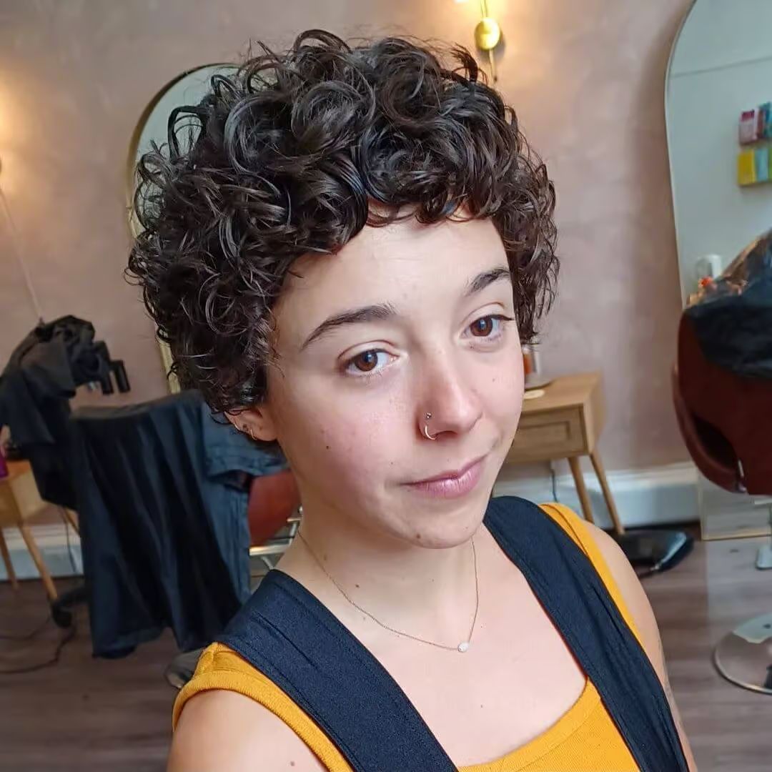 Ear Dark Brown Pixie Crop With Volume Ear Dark Brown Pixie Crop With Volume — Pixie 2027 for Curly Hair
