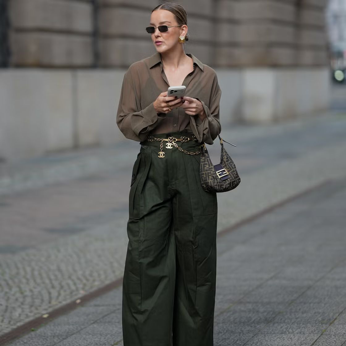 Cargo Pants and Sheer Shirt with a Multi-Layered Chain Belt Cargo Pants and Sheer Shirt with a Multi-Layered Chain Belt — Statement Belt Outfits 2027