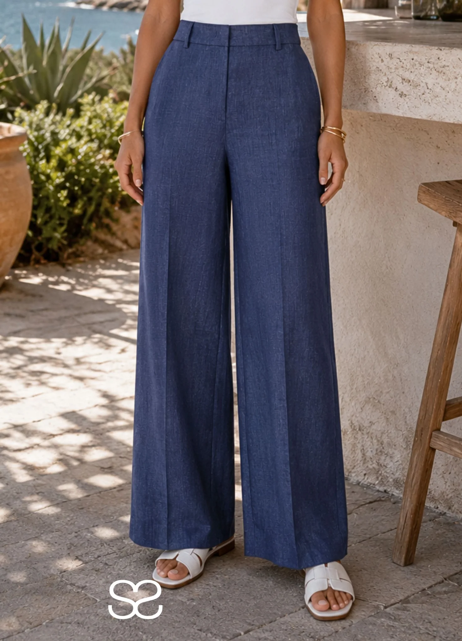 White Top Outfit Idea — Navy Blue Linen Pants Outfits 2027