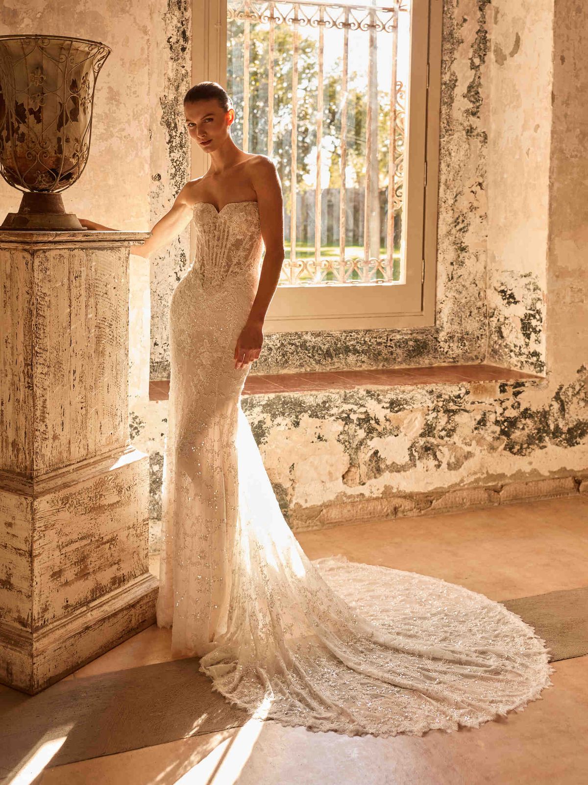 Ivory Lace Mermaid Bridal Gown with Sequin and Tulle Train Ivory Lace Mermaid Bridal Gown with Sequin and Tulle Train — Mermaid Gala Dress 2027