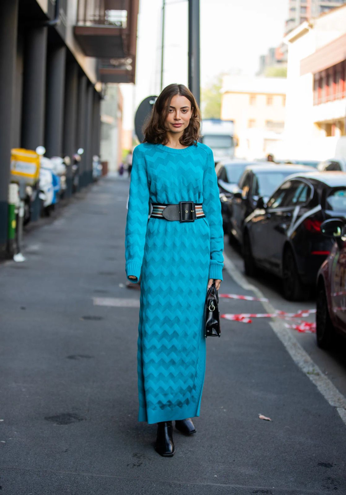 Patterned Maxi Dress with a Wide Belt Accent Patterned Maxi Dress with a Wide Belt Accent — Statement Belt Outfits 2027