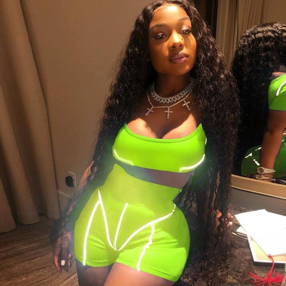 Neon Green Crop Top and Reflective Shorts for Bold Athletic Style — Streetwear Gym Outfits 2027