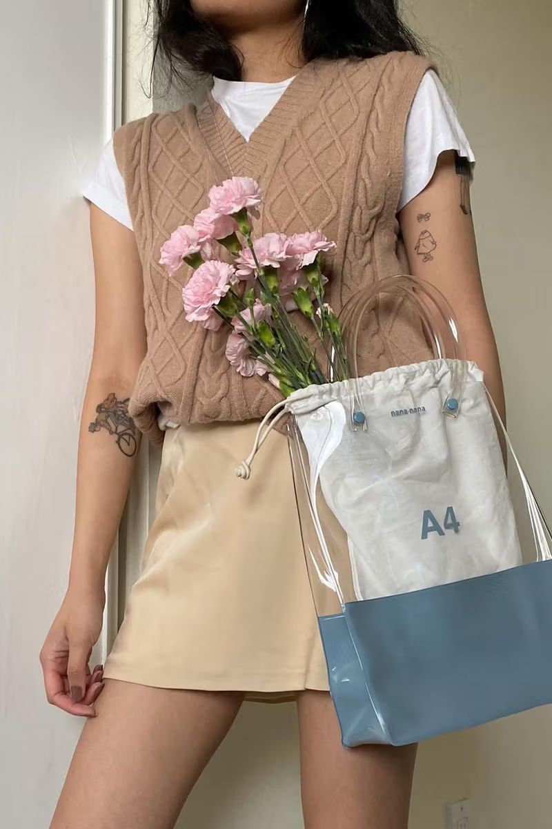 Pinstripe Blazer and Mini Dress with a Clear Structured Handbag — Clear Bag Outfits 2027