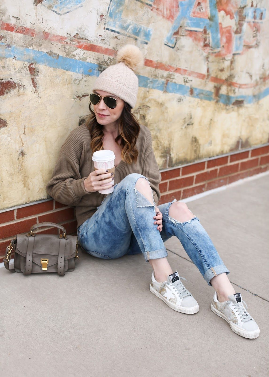 Relaxed Knit and Distressed Denim with Star Sneakers Relaxed Knit and Distressed Denim with Star Sneakers — Golden Goose Outfits 2027